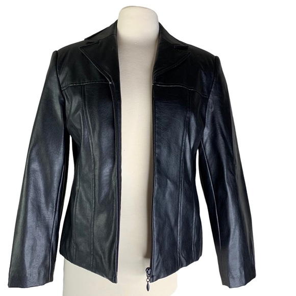 Conrad C Women’s Black Faux Leather Lined Full Zipper Jacket Size 4 Petite NEW - Picture 4 of 7